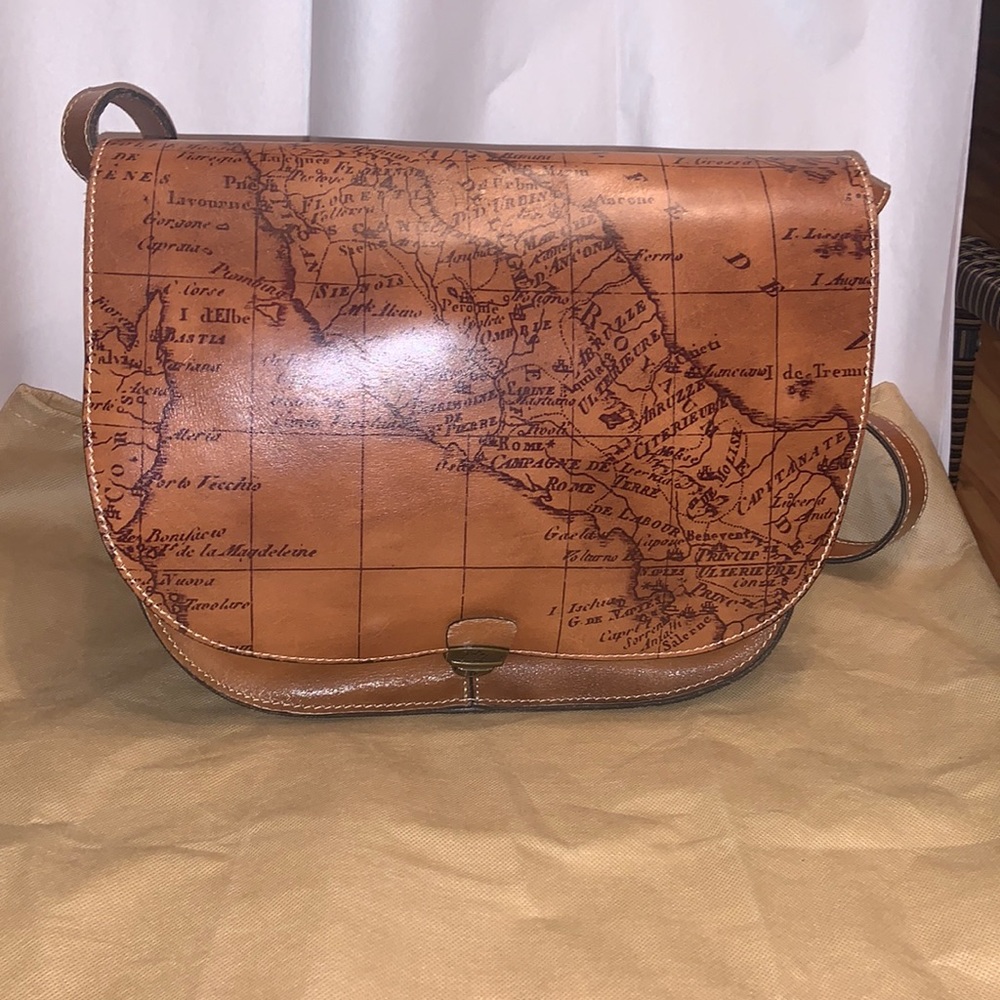 Patrica Nash Italian Map Saddle Bag in Brown Leather